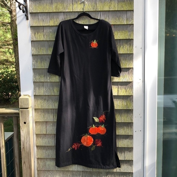 Vintage Karla Marie Pumpkin Dress Halloween Thanksgiving Crushed Velvet - Picture 1 of 11